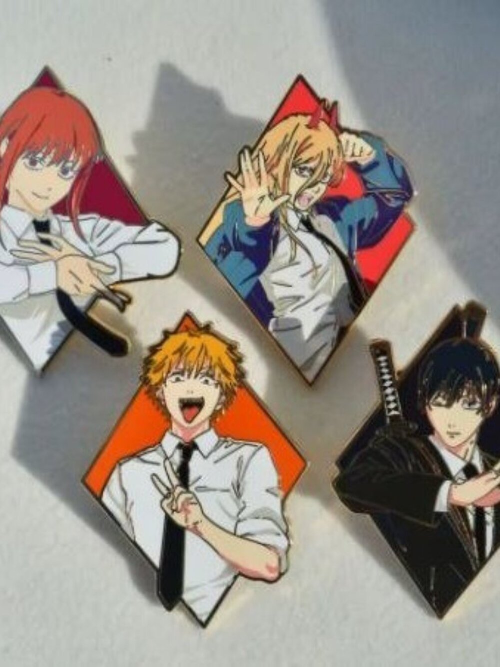Chainsaw Man Diamond Enamel Pin Set – Denji, Power, Aki & Makima (4-Piece Lot)